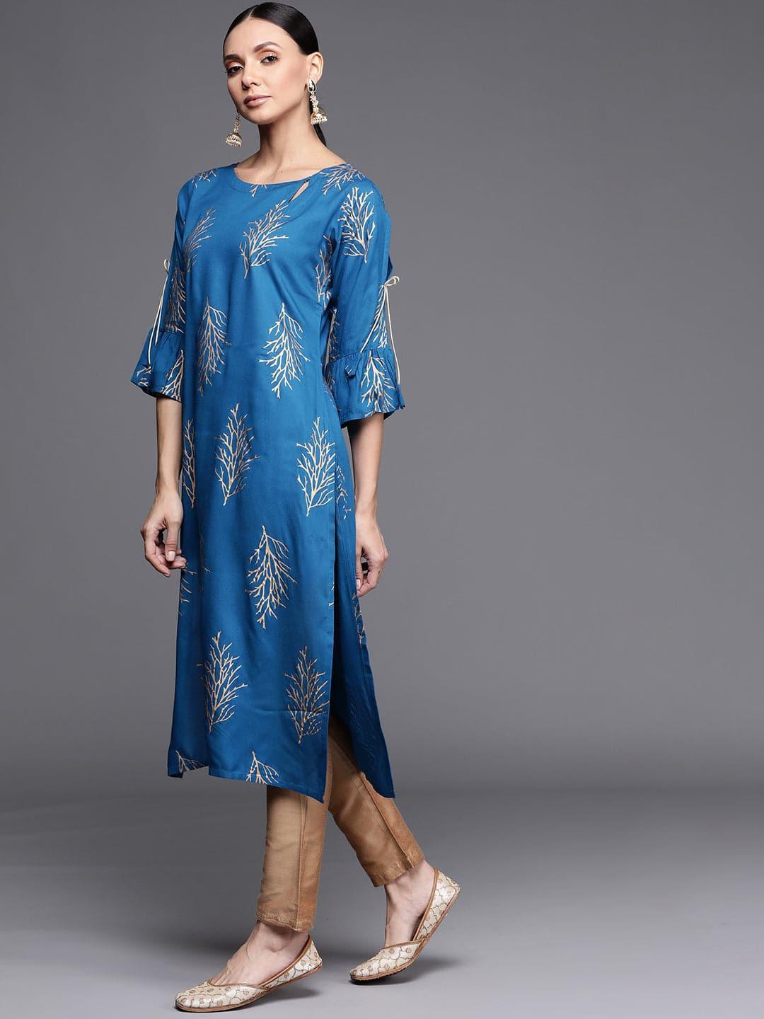 Blue Printed Rayon Kurta