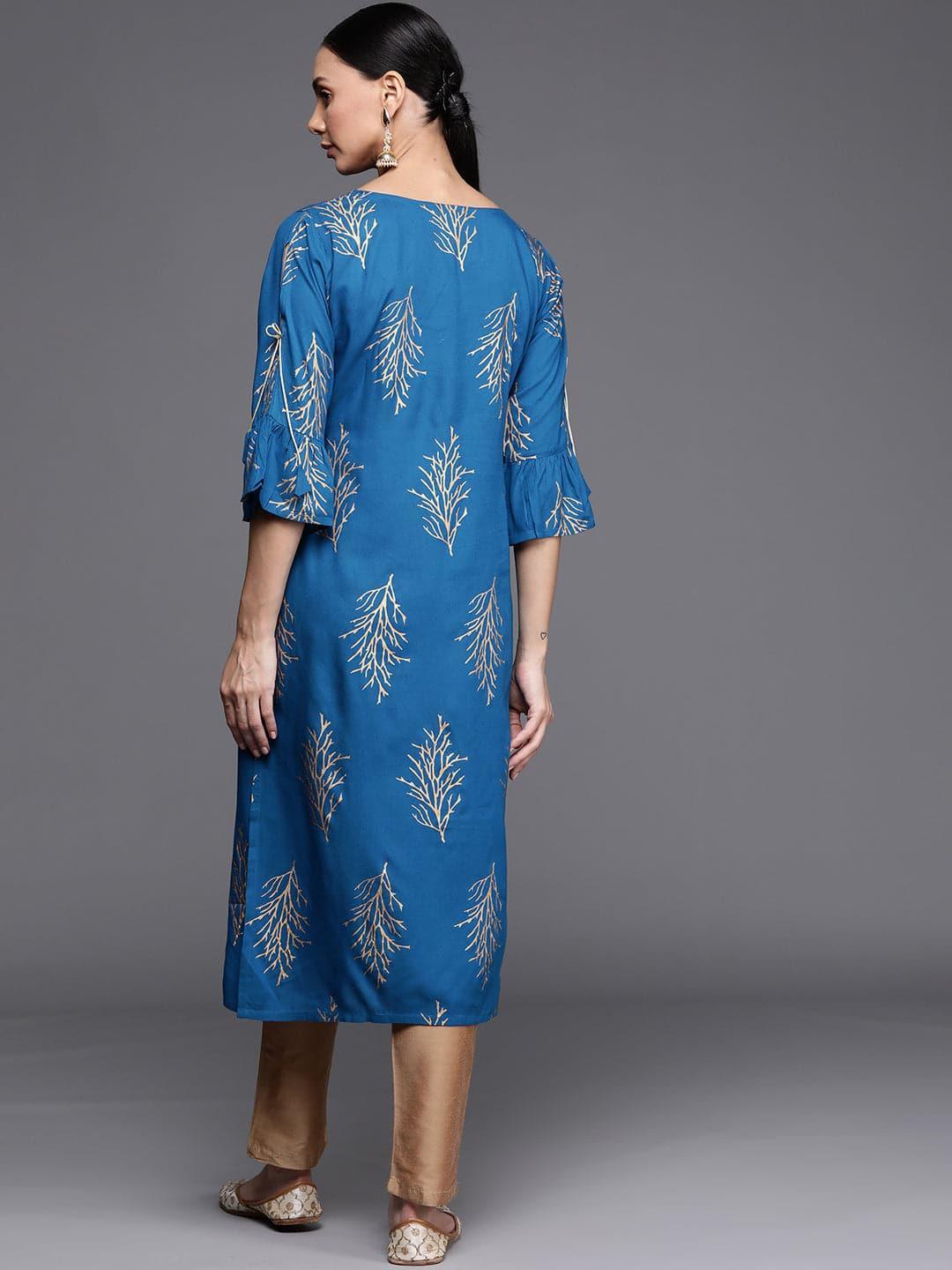 Blue Printed Rayon Kurta