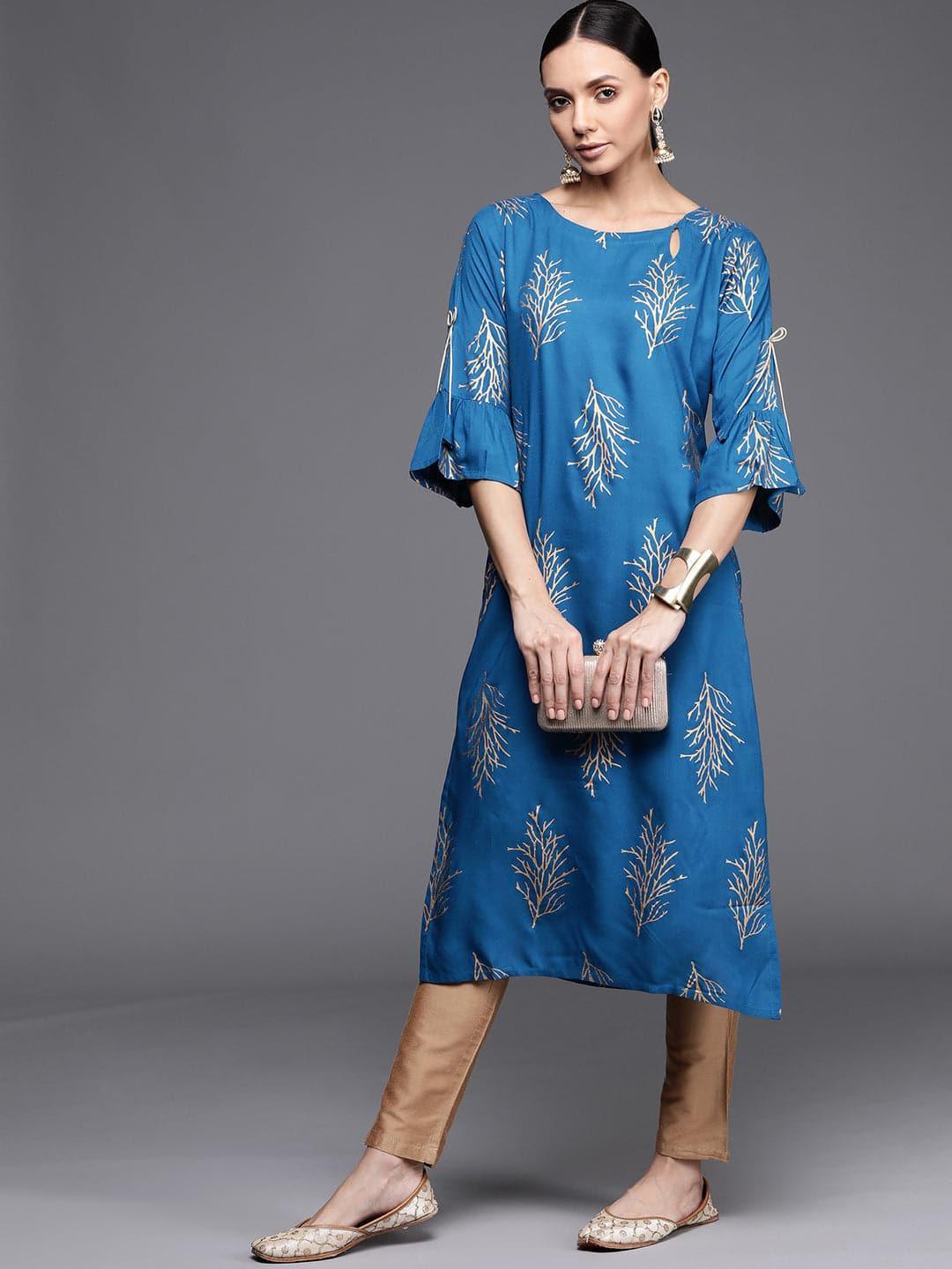 Blue Printed Rayon Kurta