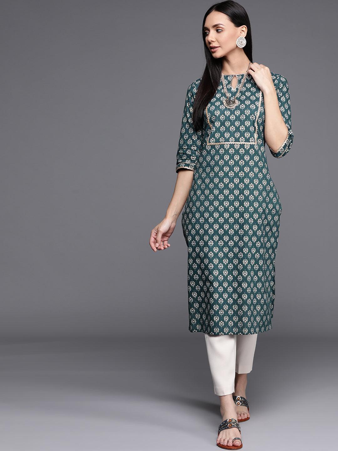 Blue Printed Cotton Kurta - ShopLibas