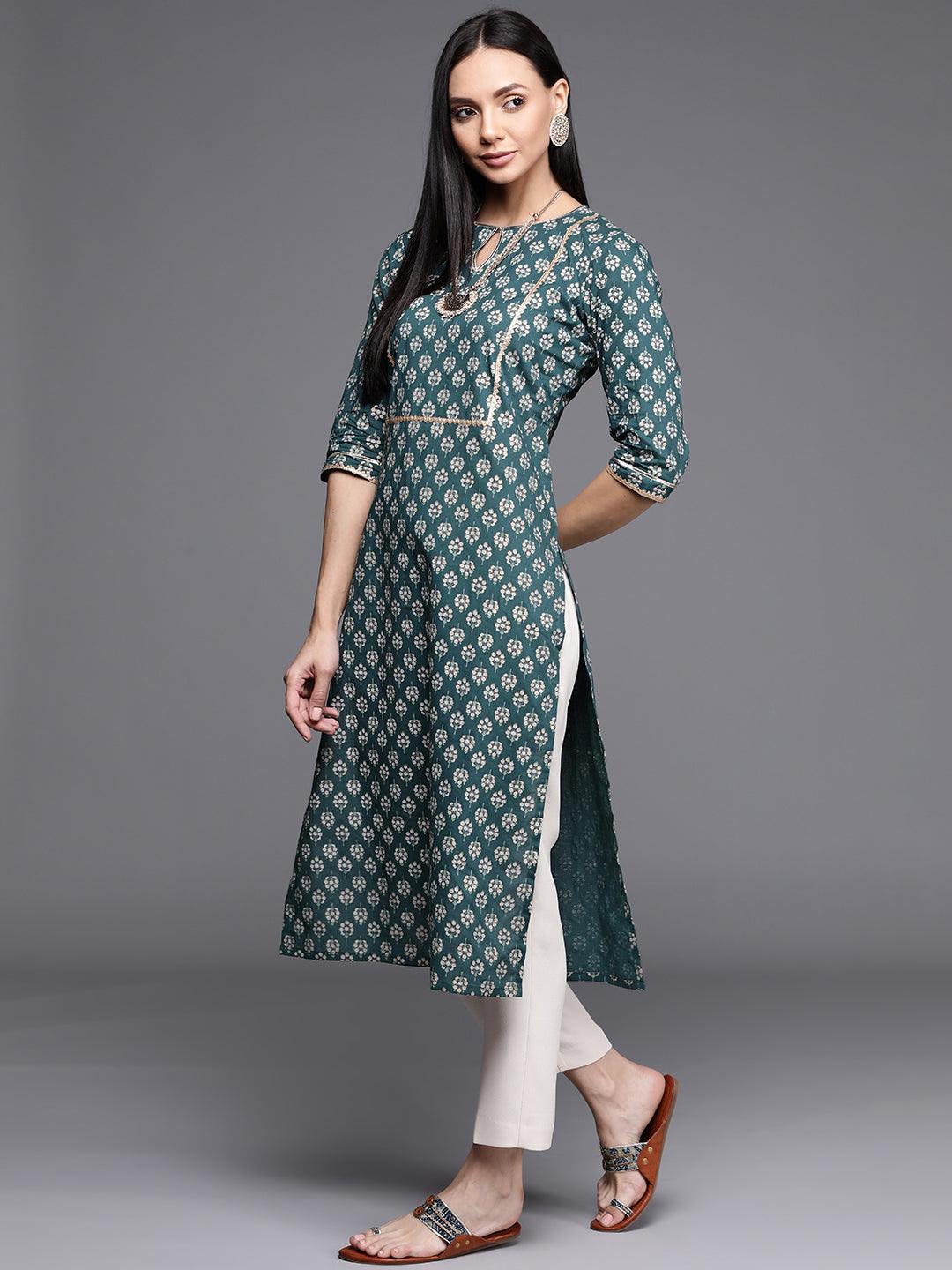 Blue Printed Cotton Kurta