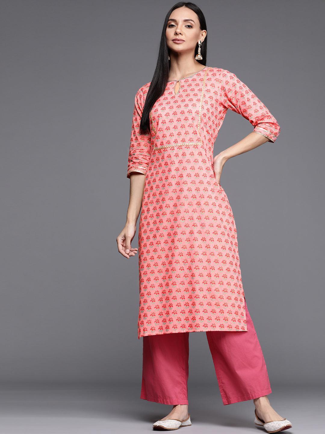 Pink Printed Cotton Kurta - ShopLibas