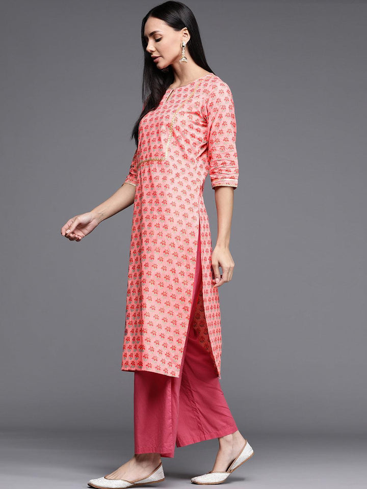 Pink Printed Cotton Kurta - ShopLibas