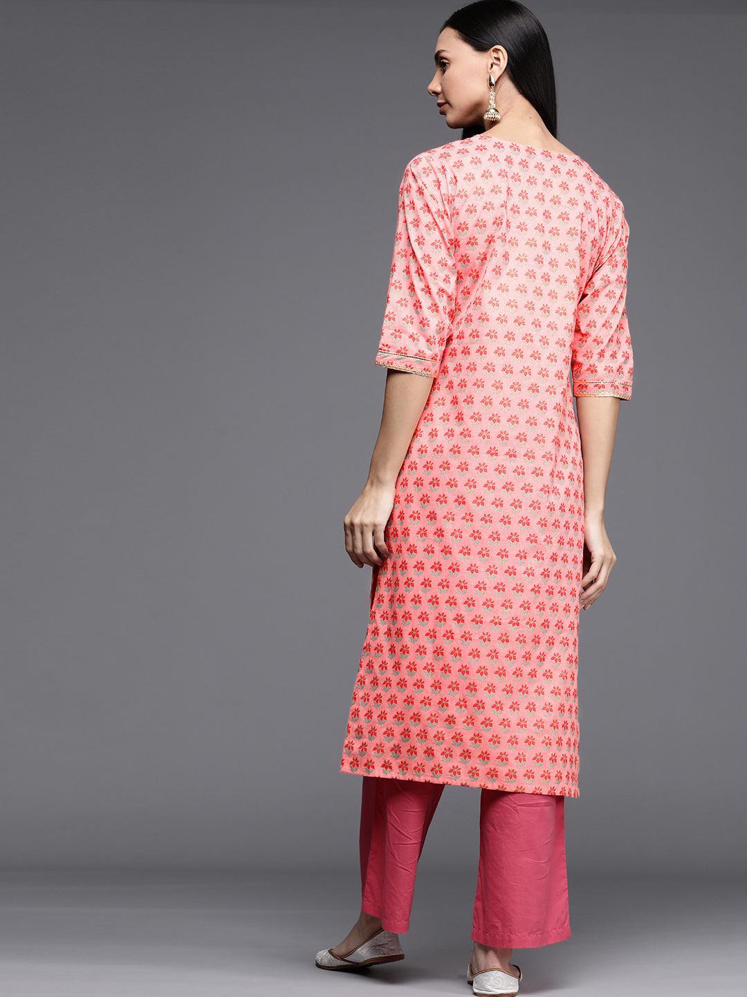 Pink Printed Cotton Kurta - ShopLibas