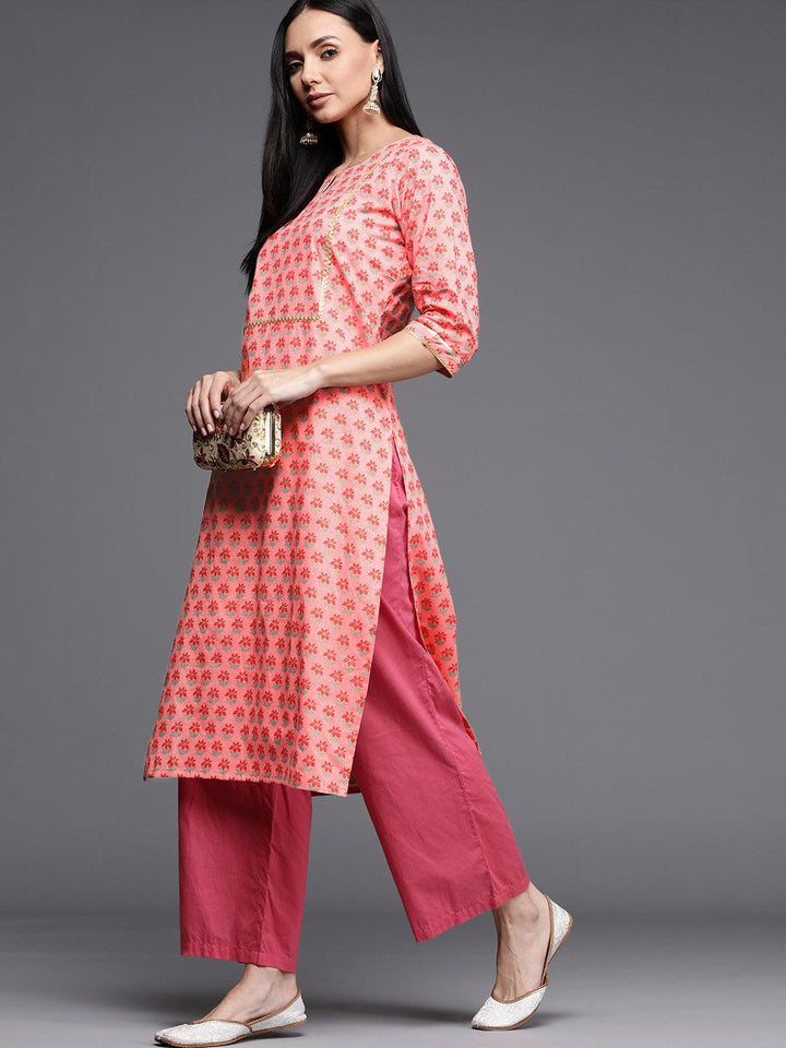 Pink Printed Cotton Kurta - ShopLibas