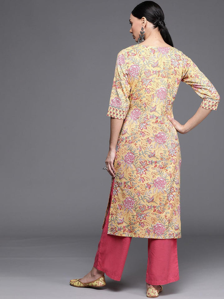 Yellow Printed Cotton Kurta - ShopLibas