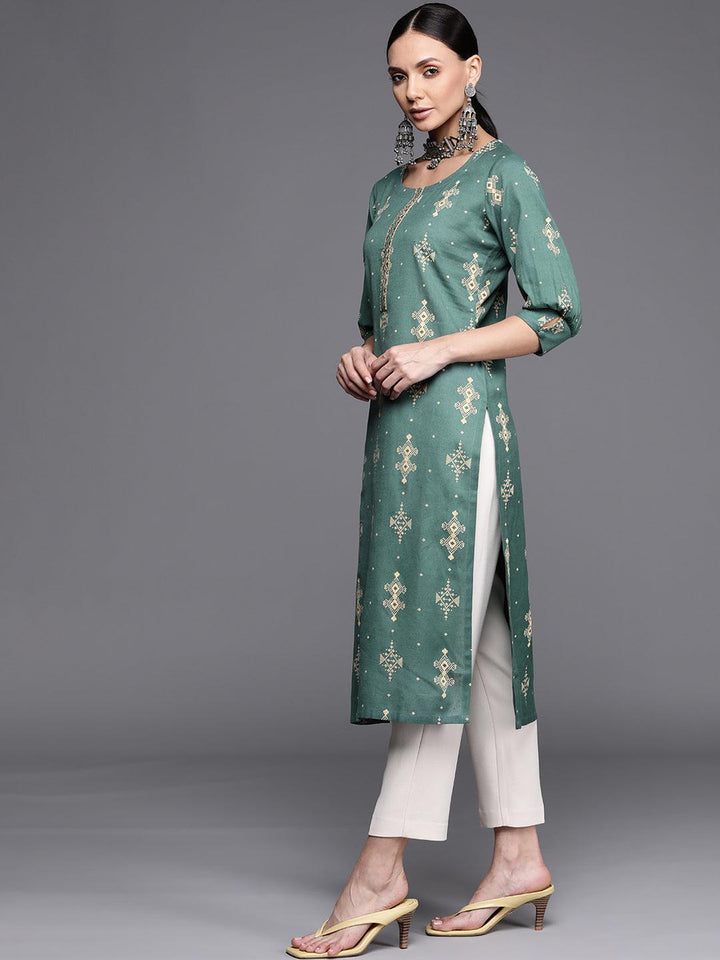 Green Printed Cotton Kurta - ShopLibas