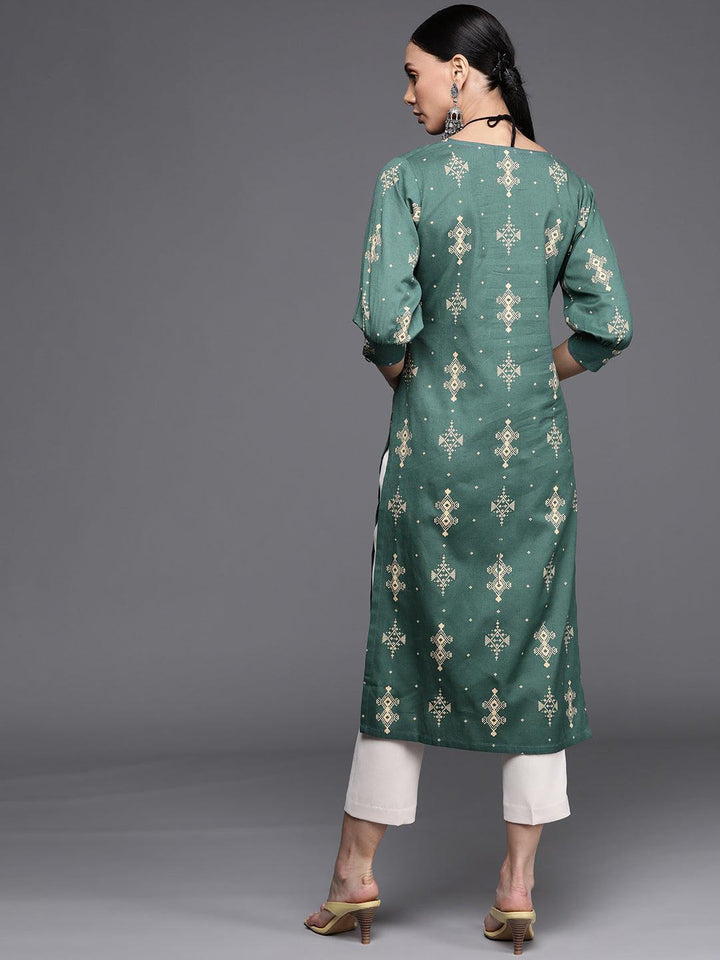 Green Printed Cotton Kurta - ShopLibas