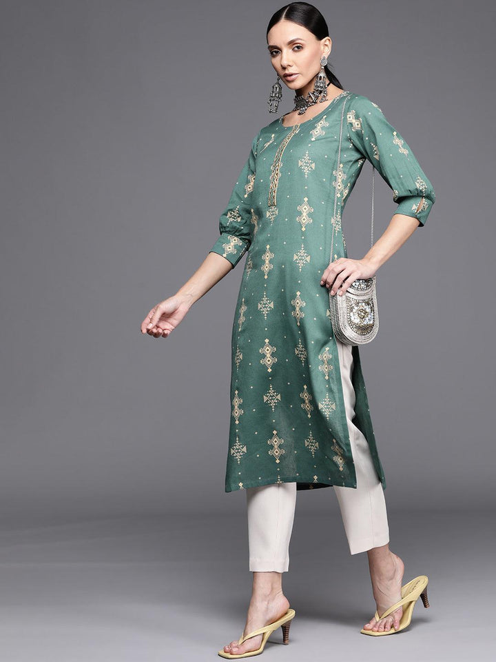 Green Printed Cotton Kurta - ShopLibas