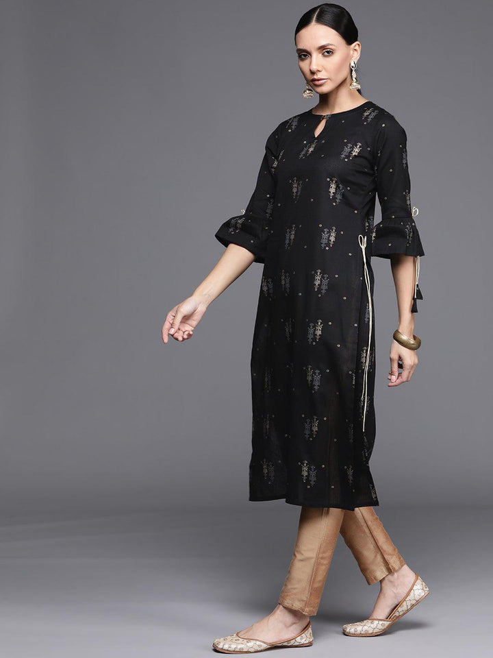 Black Printed Cotton Kurta - ShopLibas