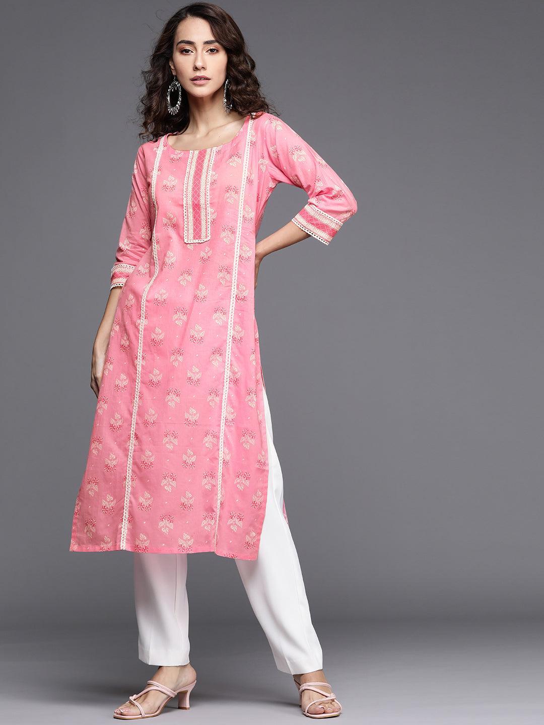 Pink Printed Cotton Kurta - ShopLibas