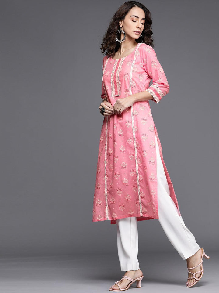 Pink Printed Cotton Kurta - ShopLibas