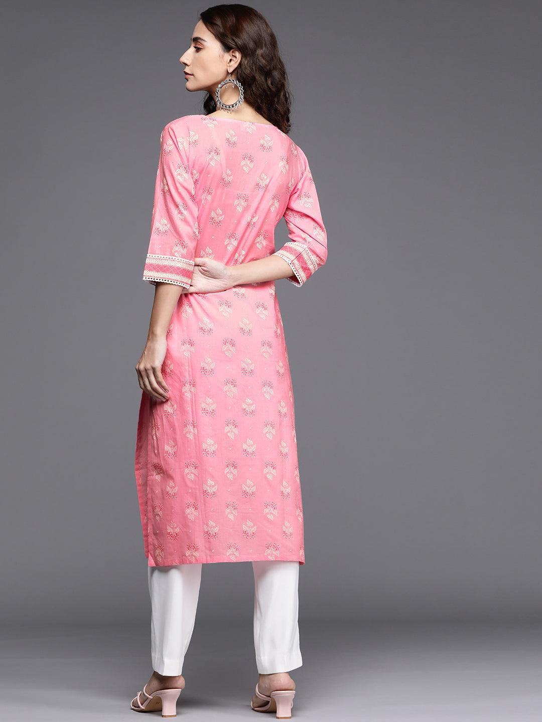 Pink Printed Cotton Kurta - ShopLibas