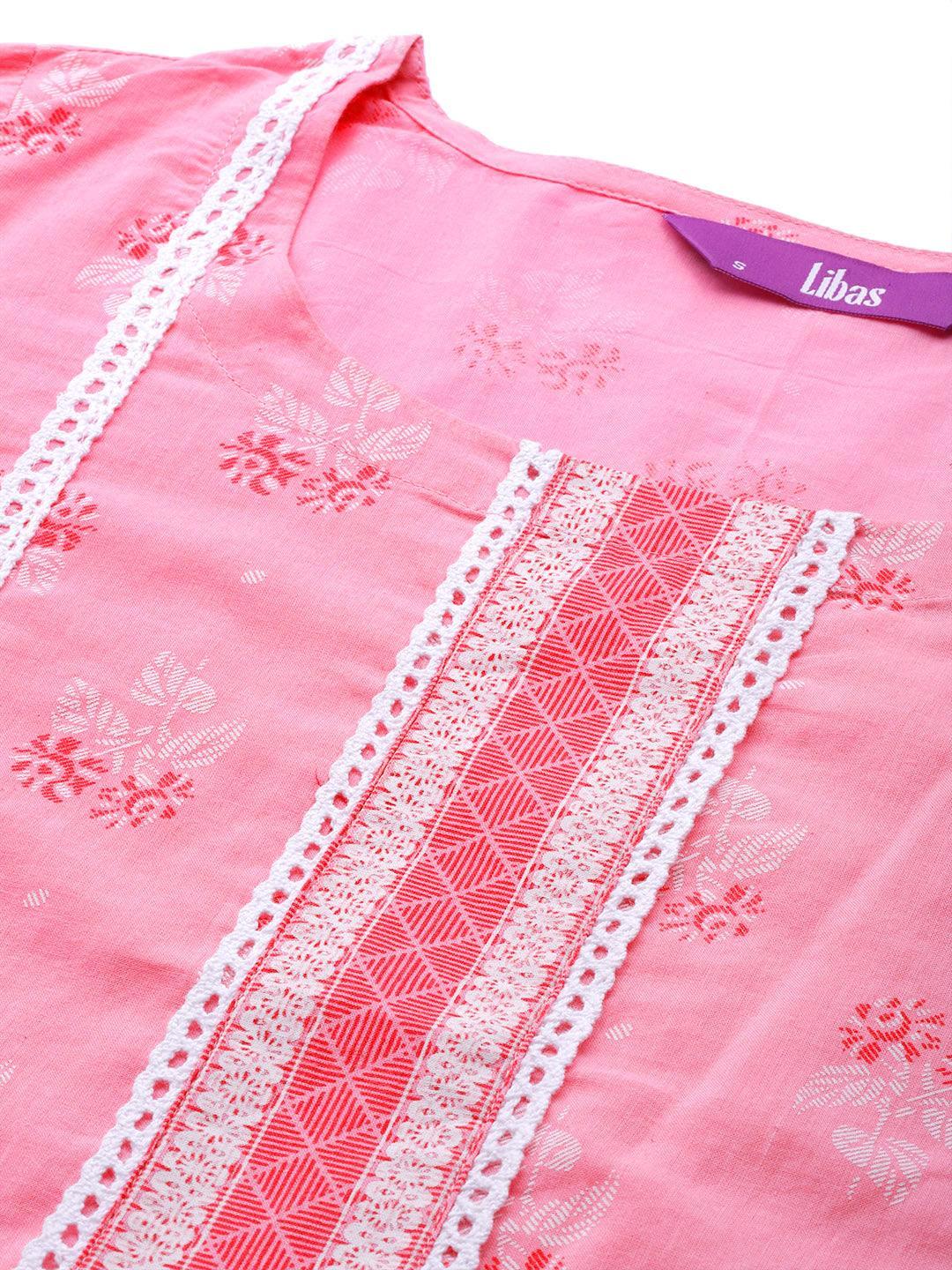 Pink Printed Cotton Kurta - ShopLibas