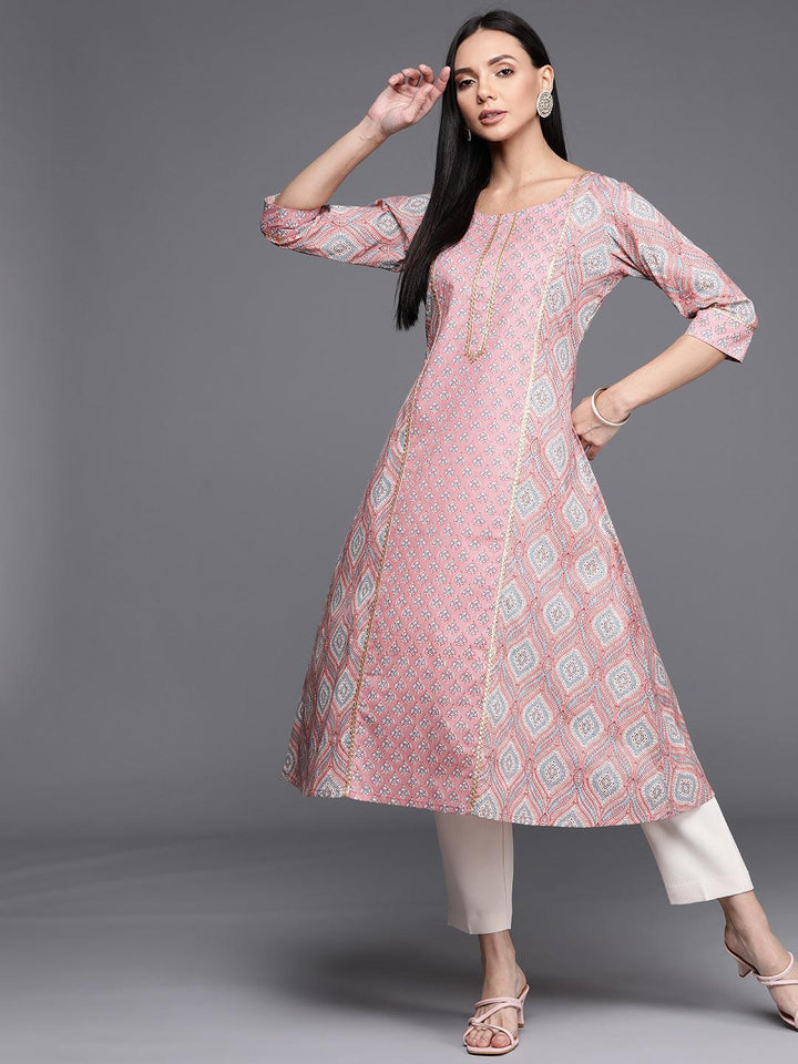 Pink Printed Cotton Kurta - ShopLibas