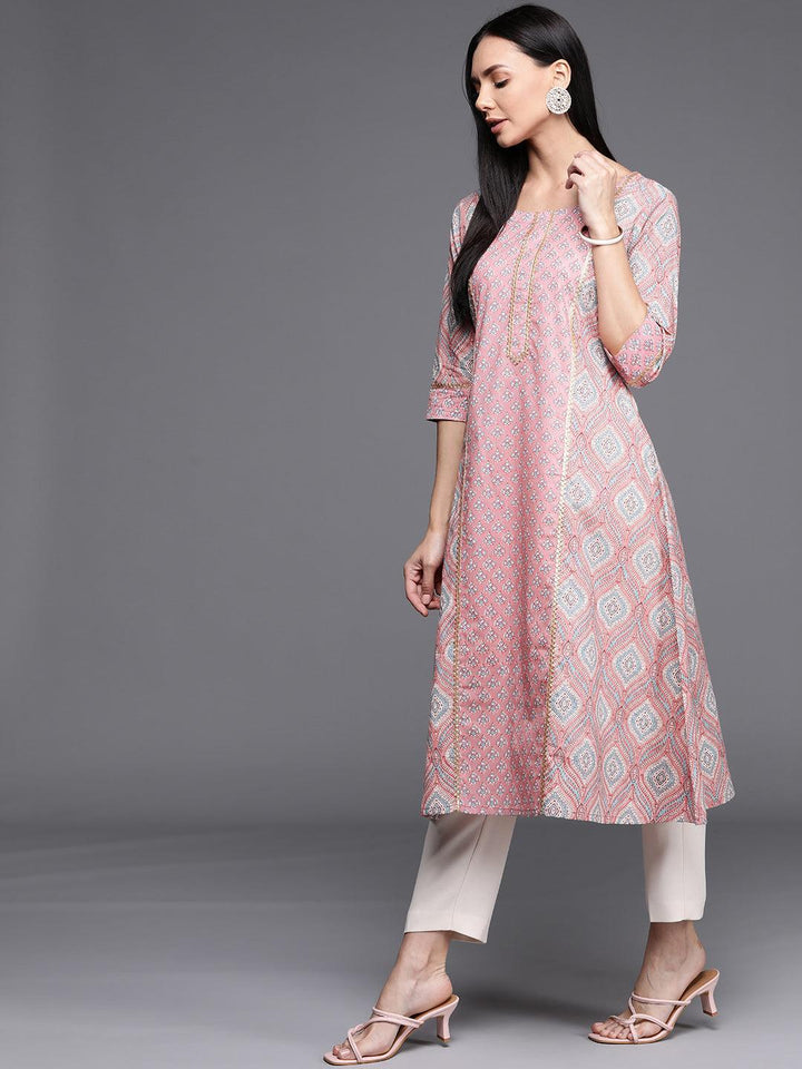 Pink Printed Cotton Kurta - ShopLibas