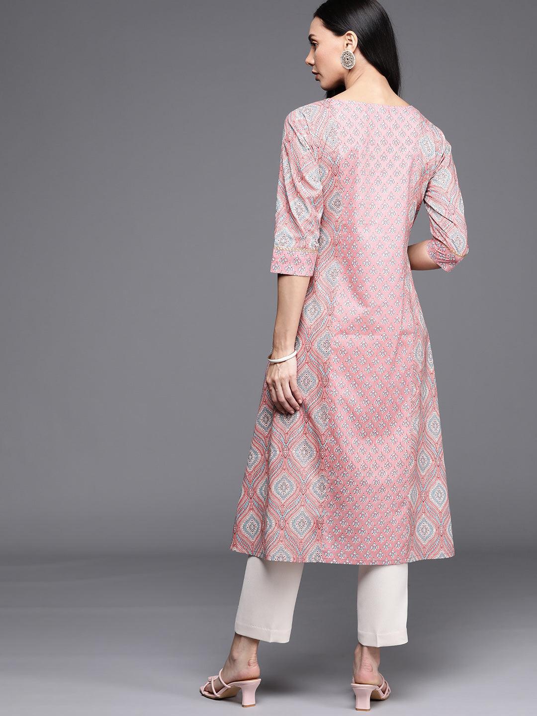 Pink Printed Cotton Kurta - ShopLibas