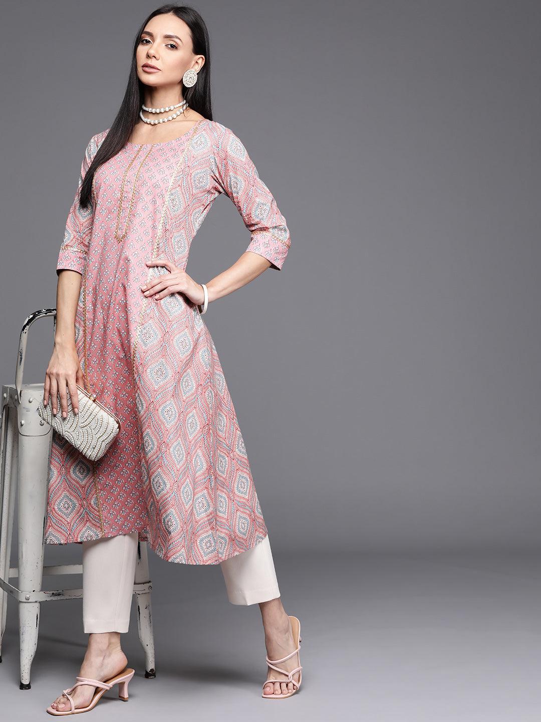 Pink Printed Cotton Kurta