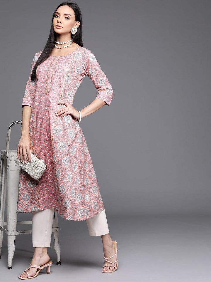 Pink Printed Cotton Kurta - ShopLibas