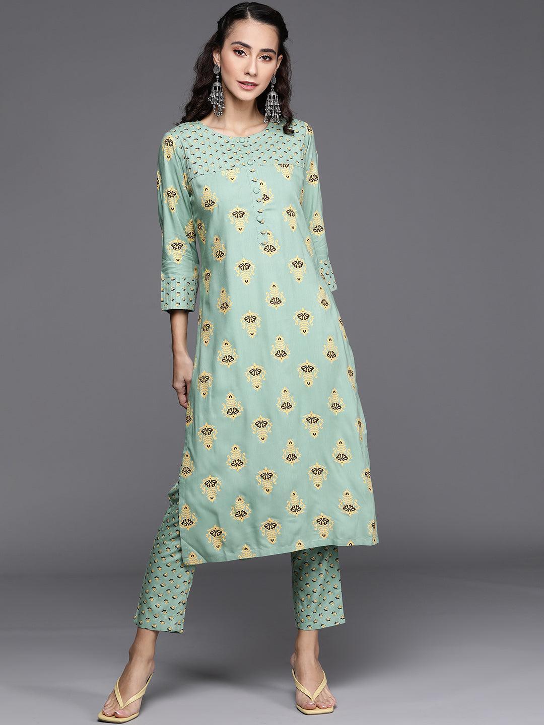 Green Printed Cotton Kurta