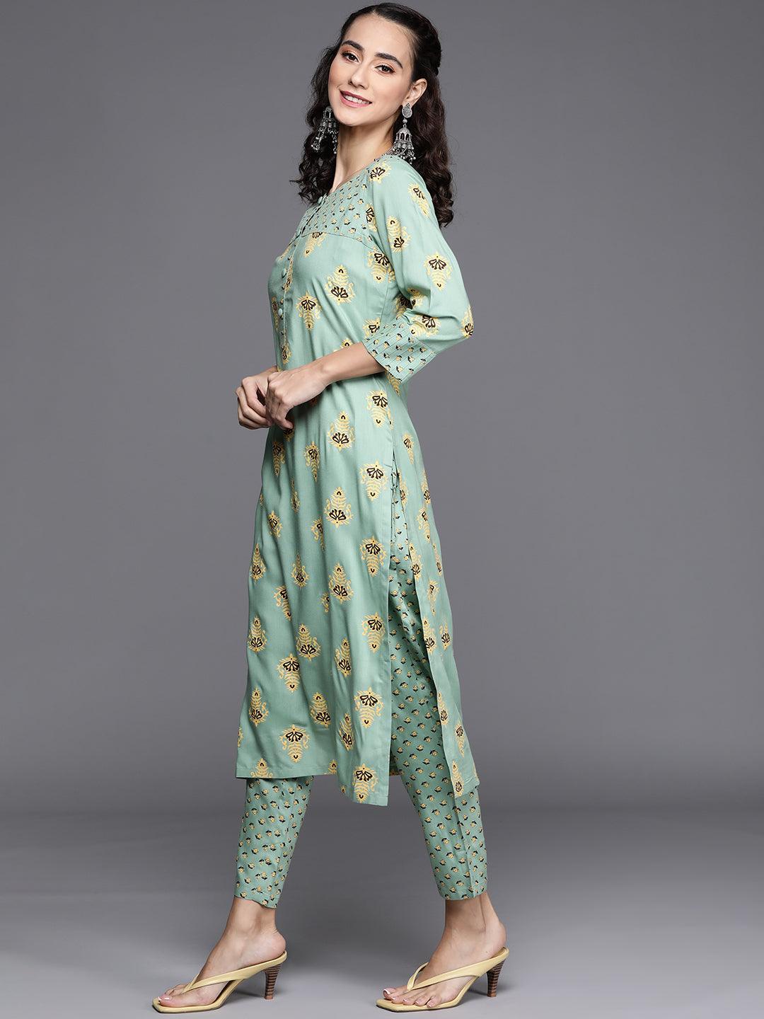 Green Printed Cotton Kurta