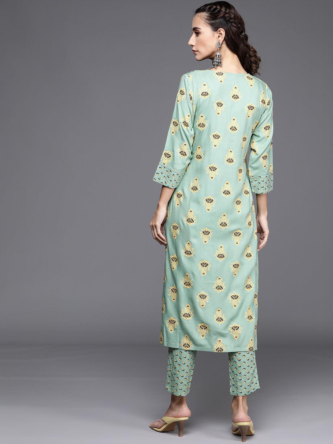 Green Printed Cotton Kurta