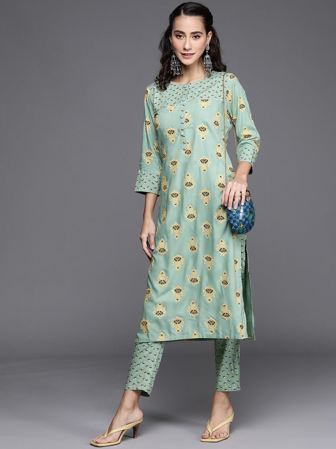 Green Printed Cotton Kurta