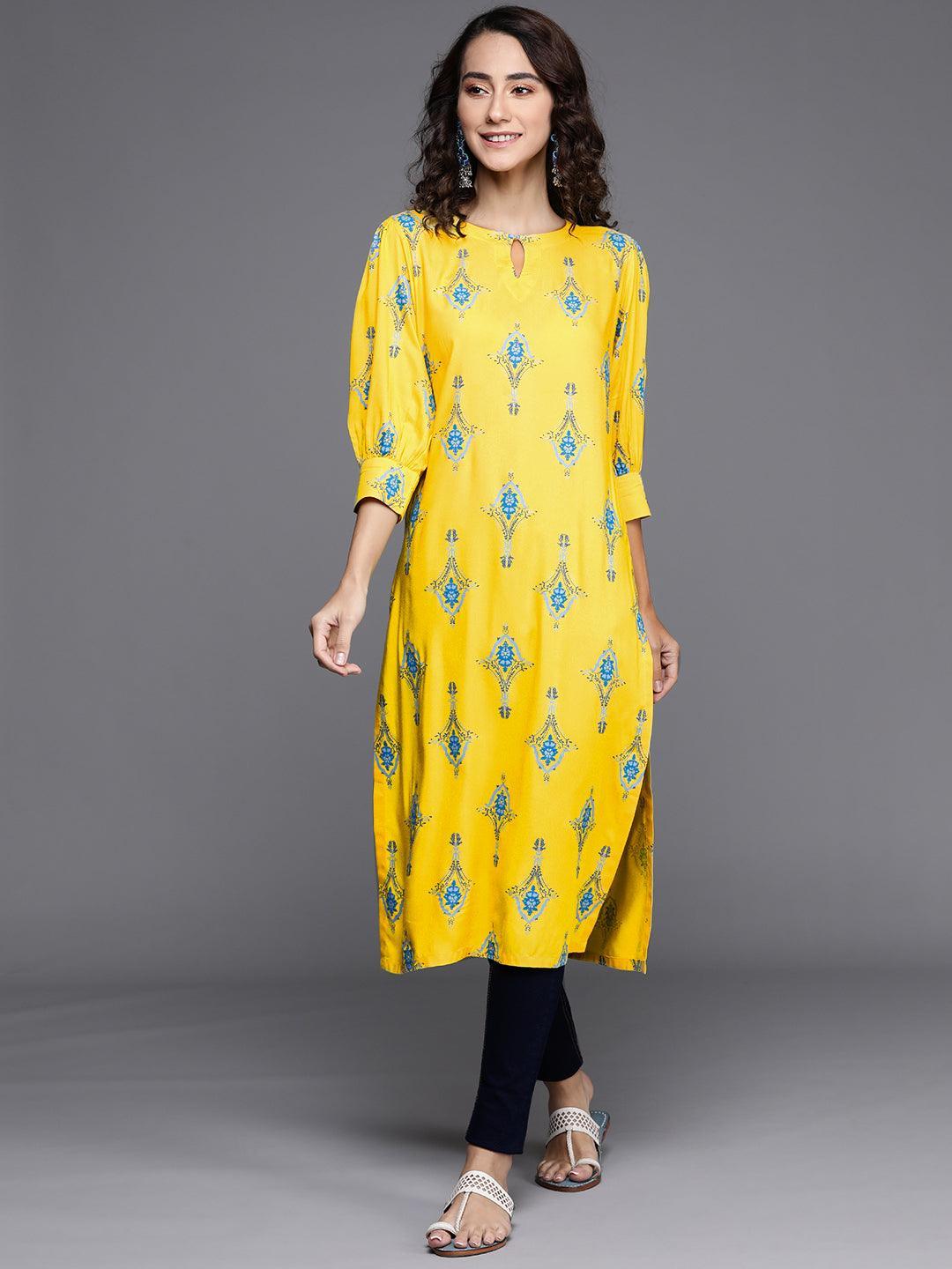 Yellow Printed Cotton Kurta