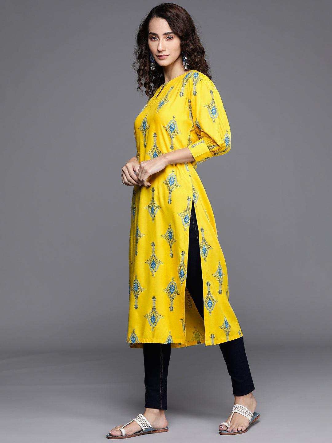 Yellow Printed Cotton Kurta