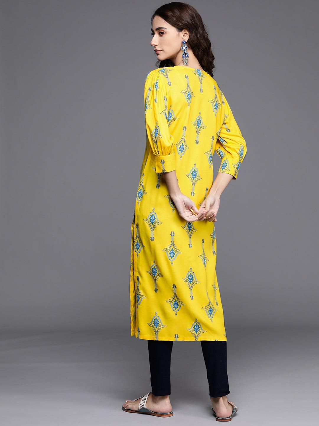 Yellow Printed Cotton Kurta