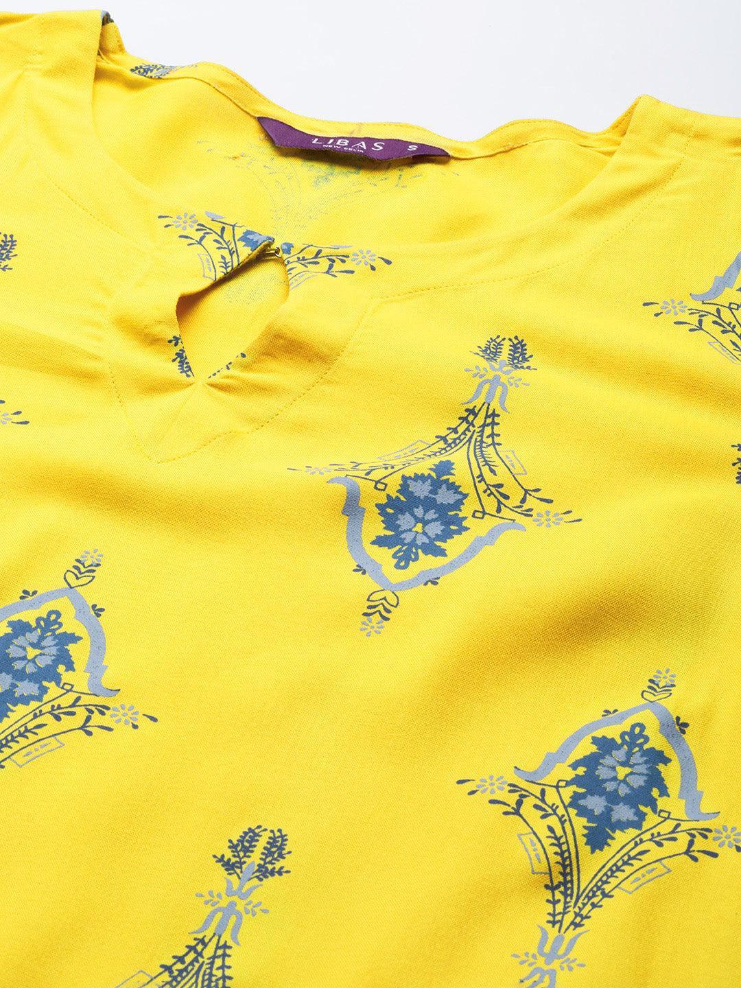 Yellow Printed Cotton Kurta