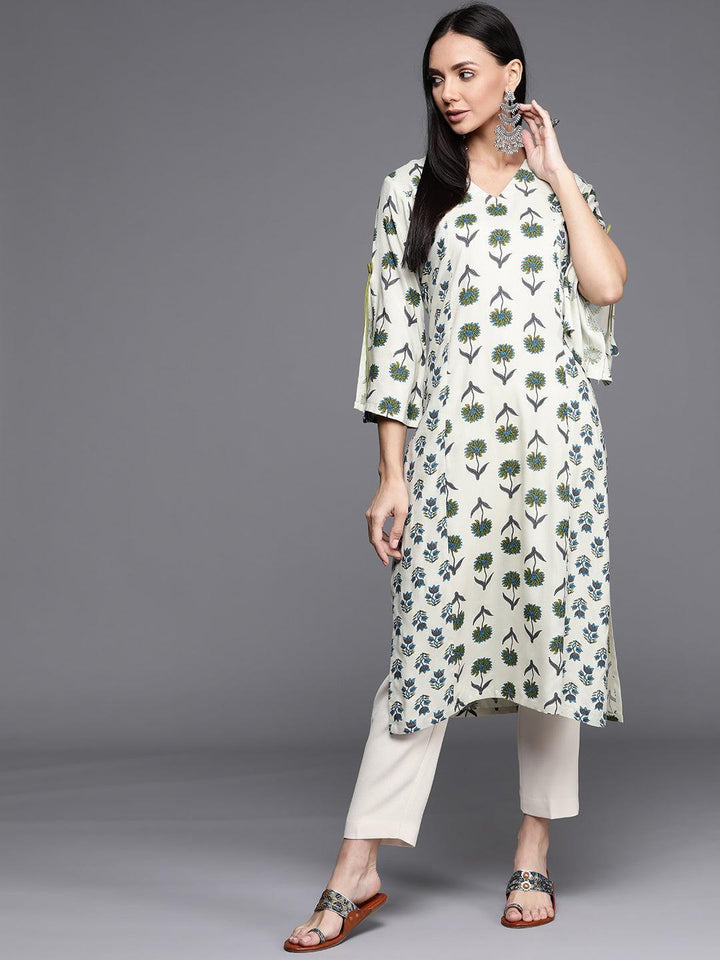 White Printed Cotton Kurta - ShopLibas