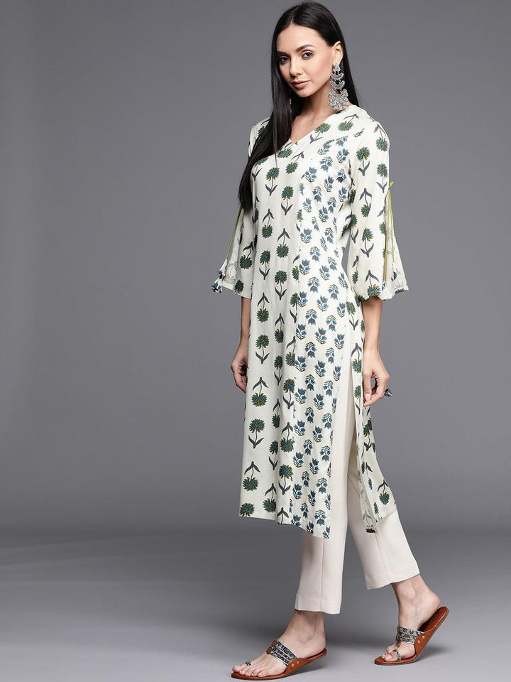 White Printed Cotton Kurta - ShopLibas