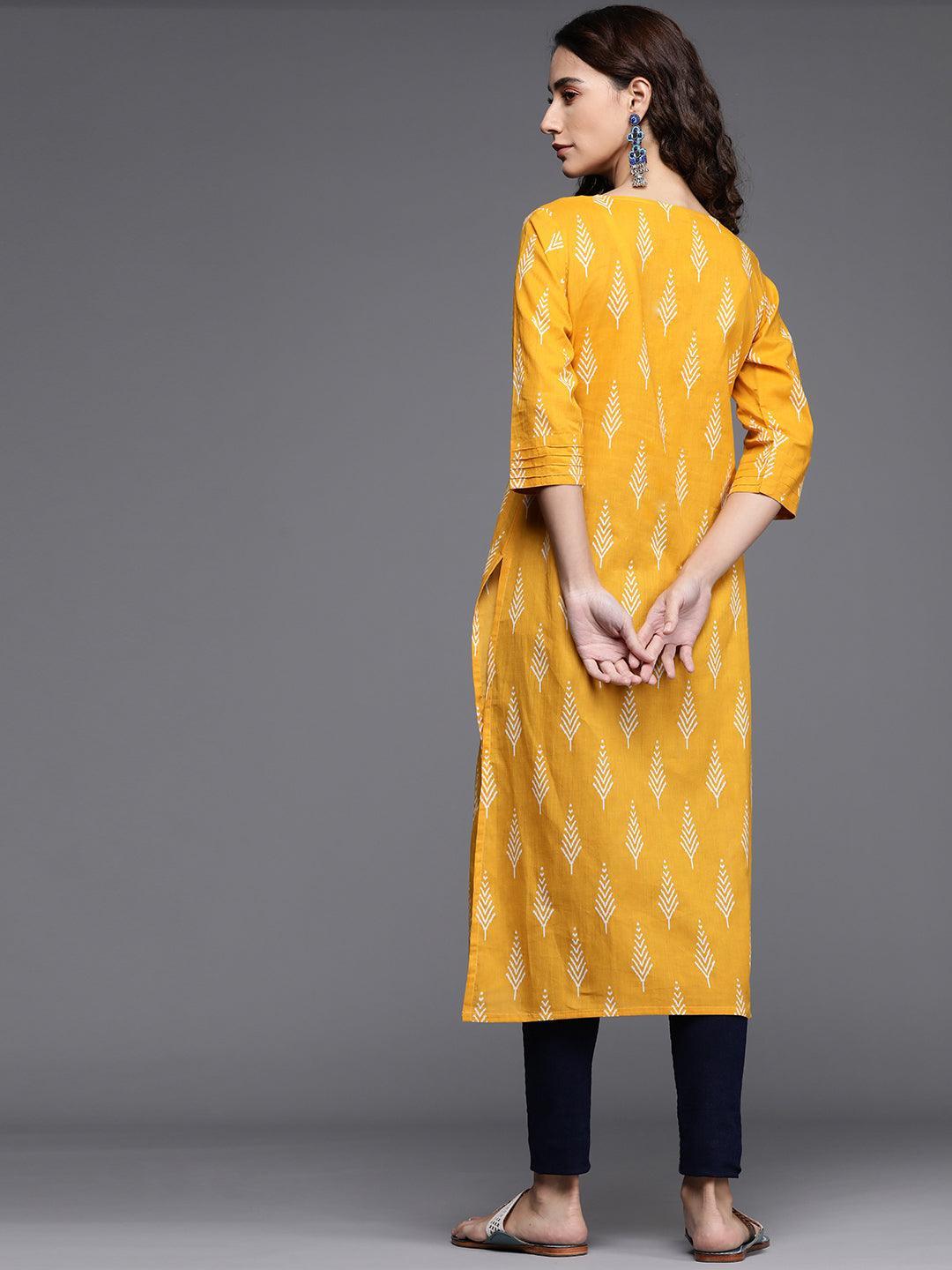 Yellow Printed Cotton Kurta