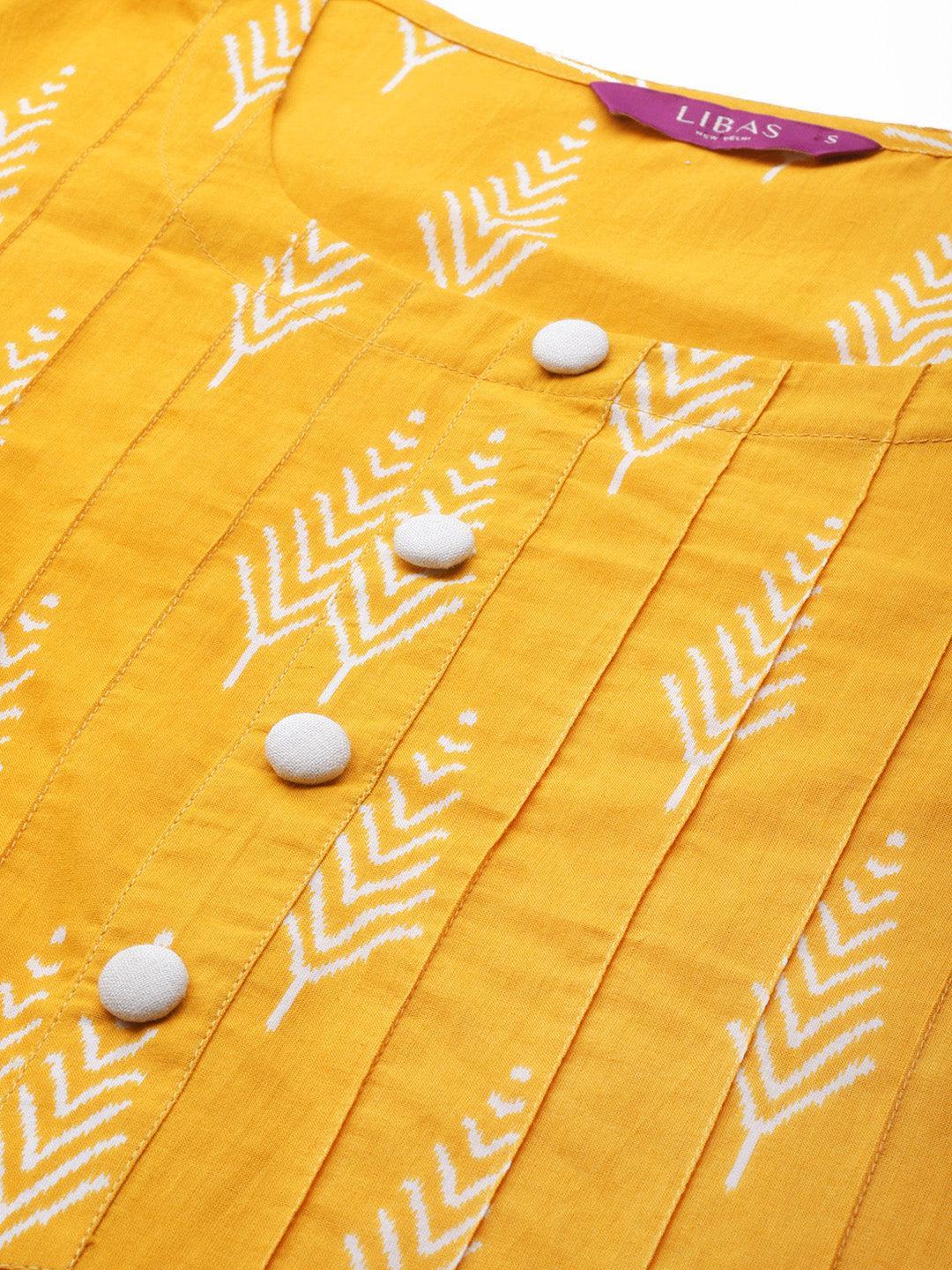 Yellow Printed Cotton Kurta