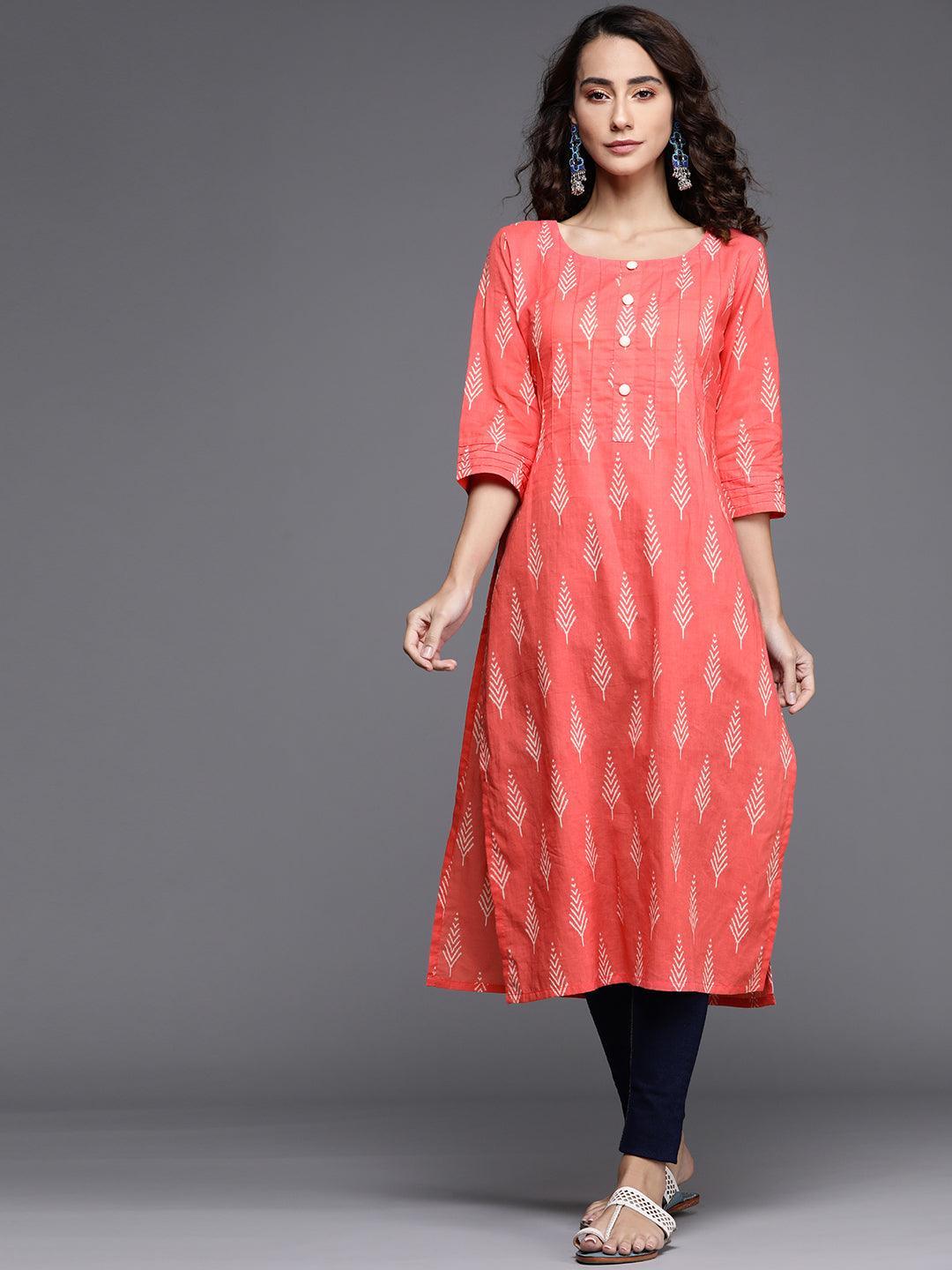 Pink Printed Cotton Kurta - ShopLibas