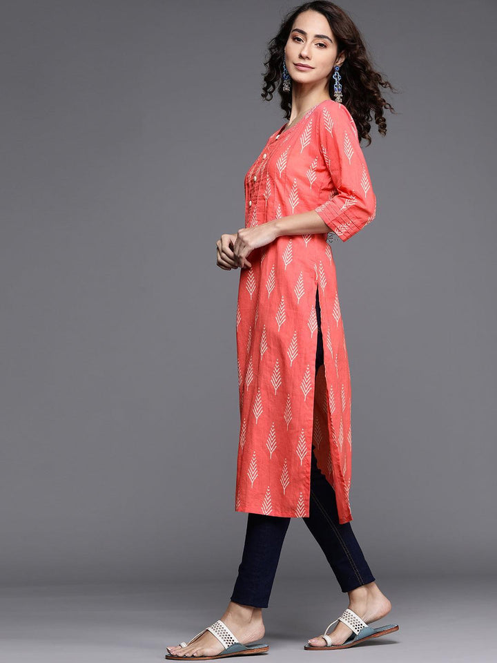 Pink Printed Cotton Kurta - ShopLibas