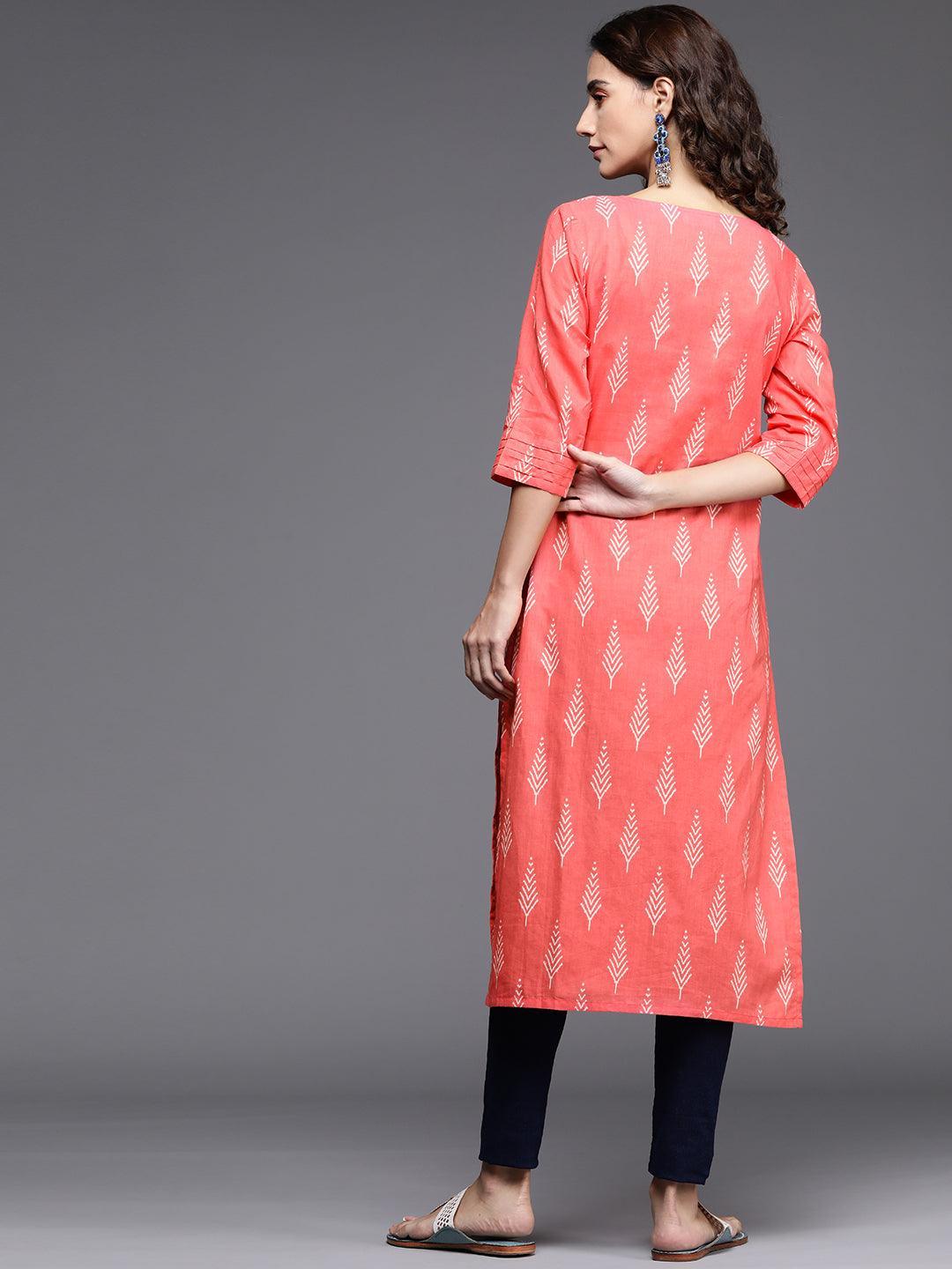 Pink Printed Cotton Kurta - ShopLibas