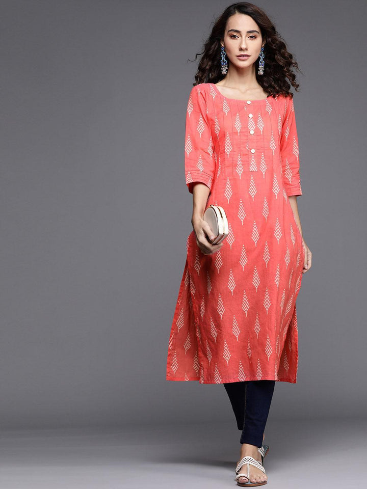 Pink Printed Cotton Kurta - ShopLibas