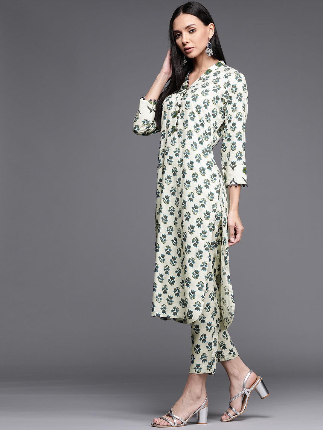 Off White Printed Cotton Kurta