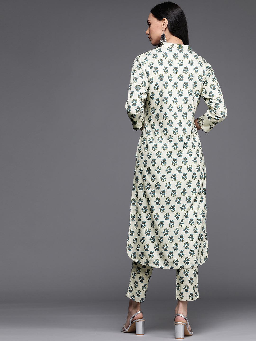 Off White Printed Cotton Kurta