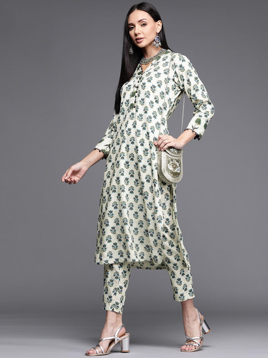 Off White Printed Cotton Kurta