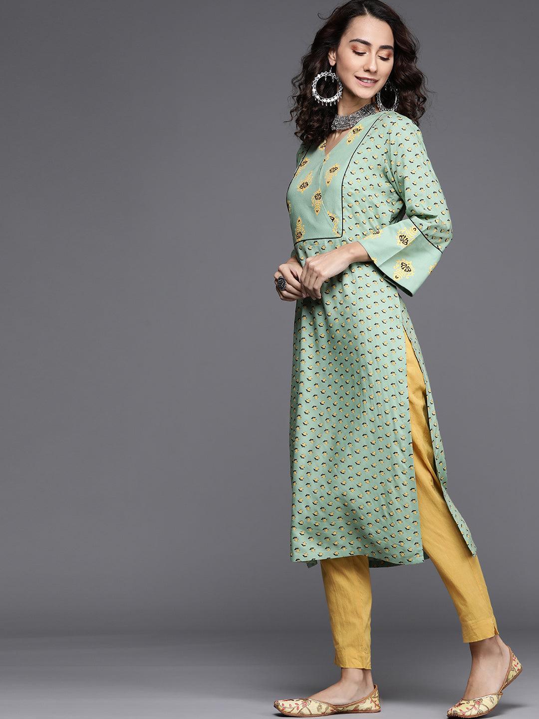 Green Printed Cotton Kurta - ShopLibas