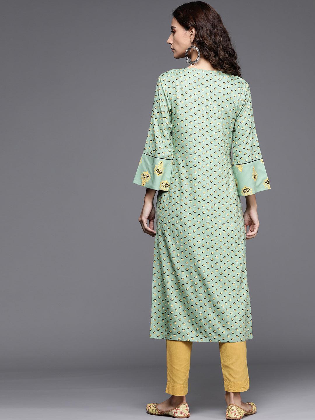 Green Printed Cotton Kurta