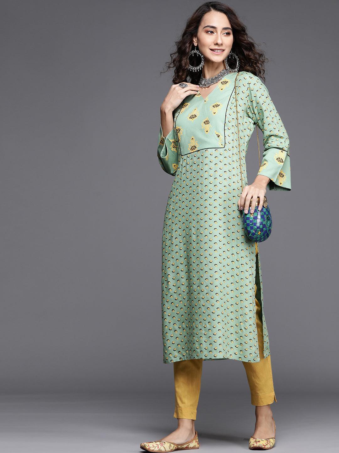 Green Printed Cotton Kurta