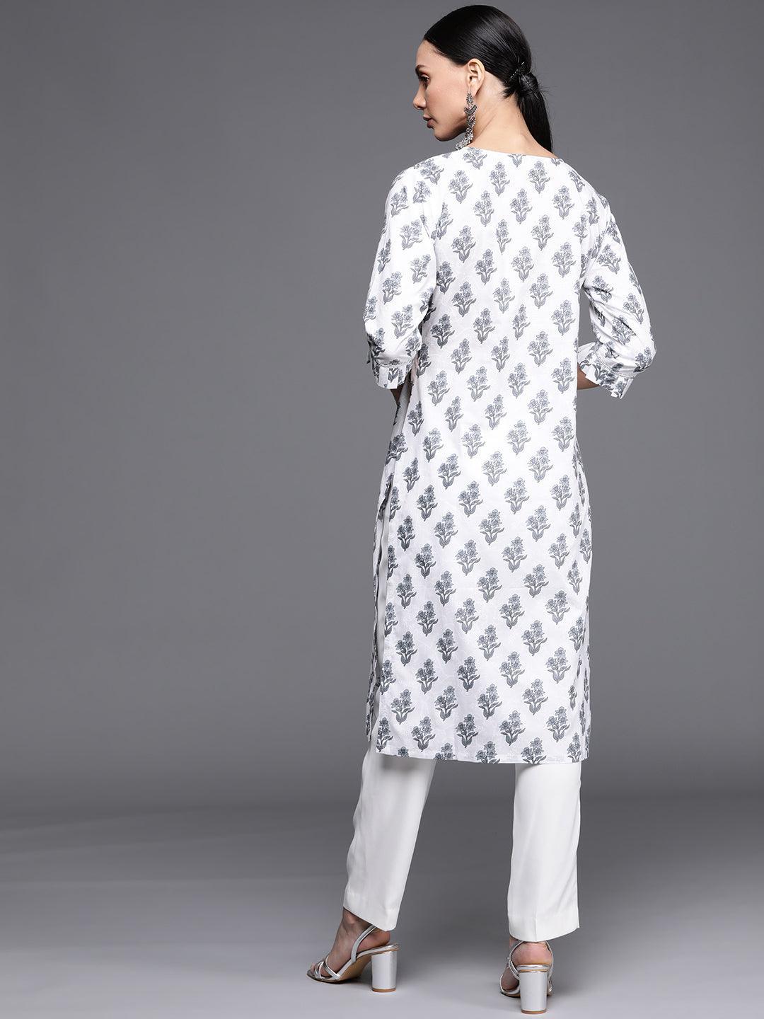 White Printed Cotton Kurta - ShopLibas