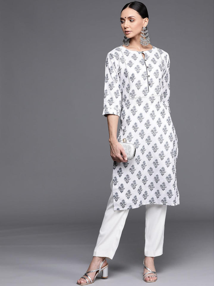 White Printed Cotton Kurta - ShopLibas