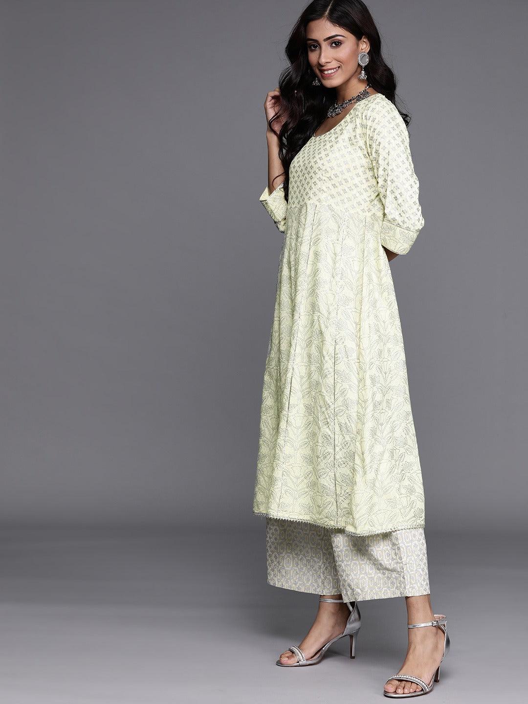 Yellow Printed Cotton Kurta