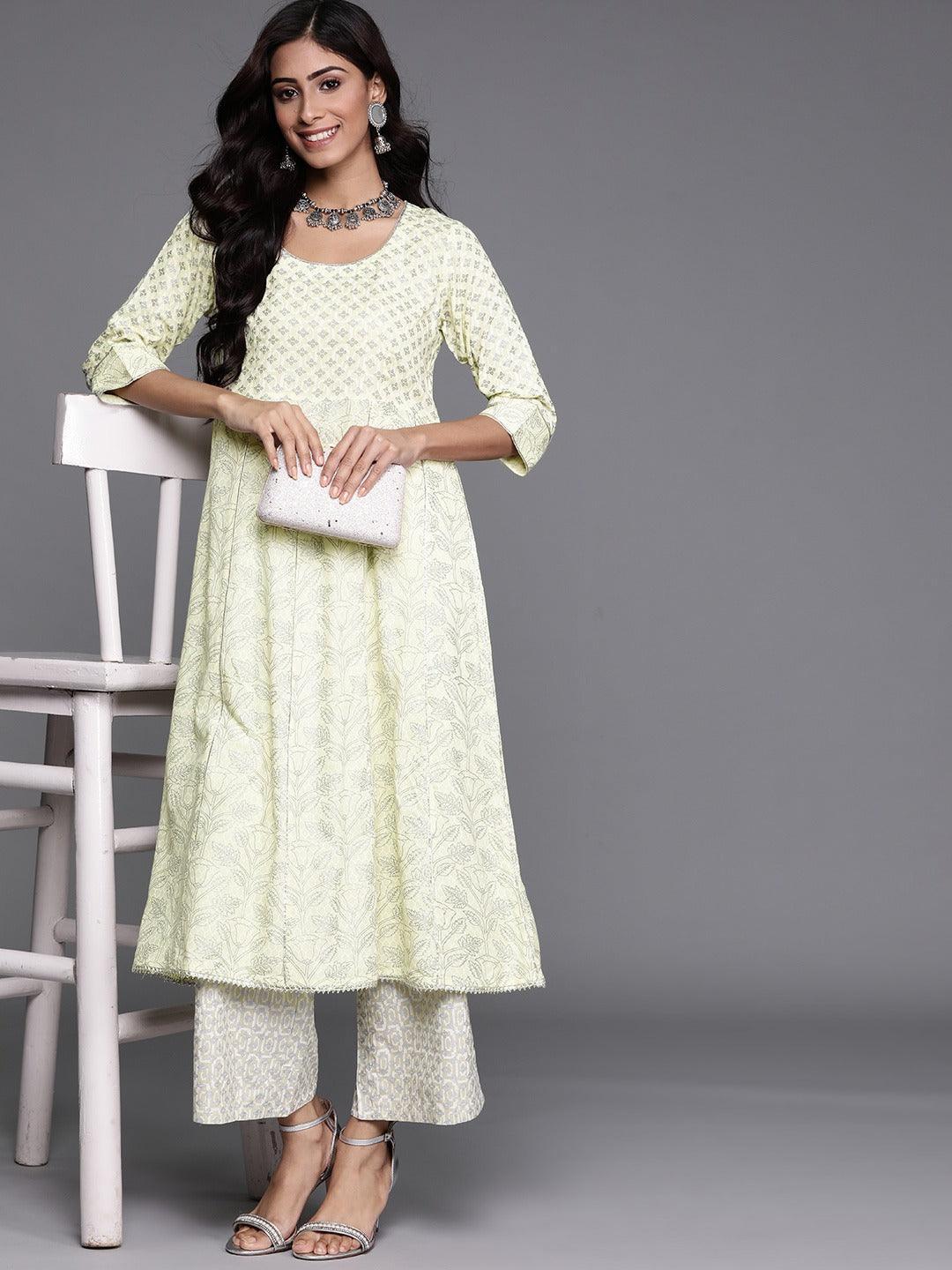 Yellow Printed Cotton Kurta - ShopLibas