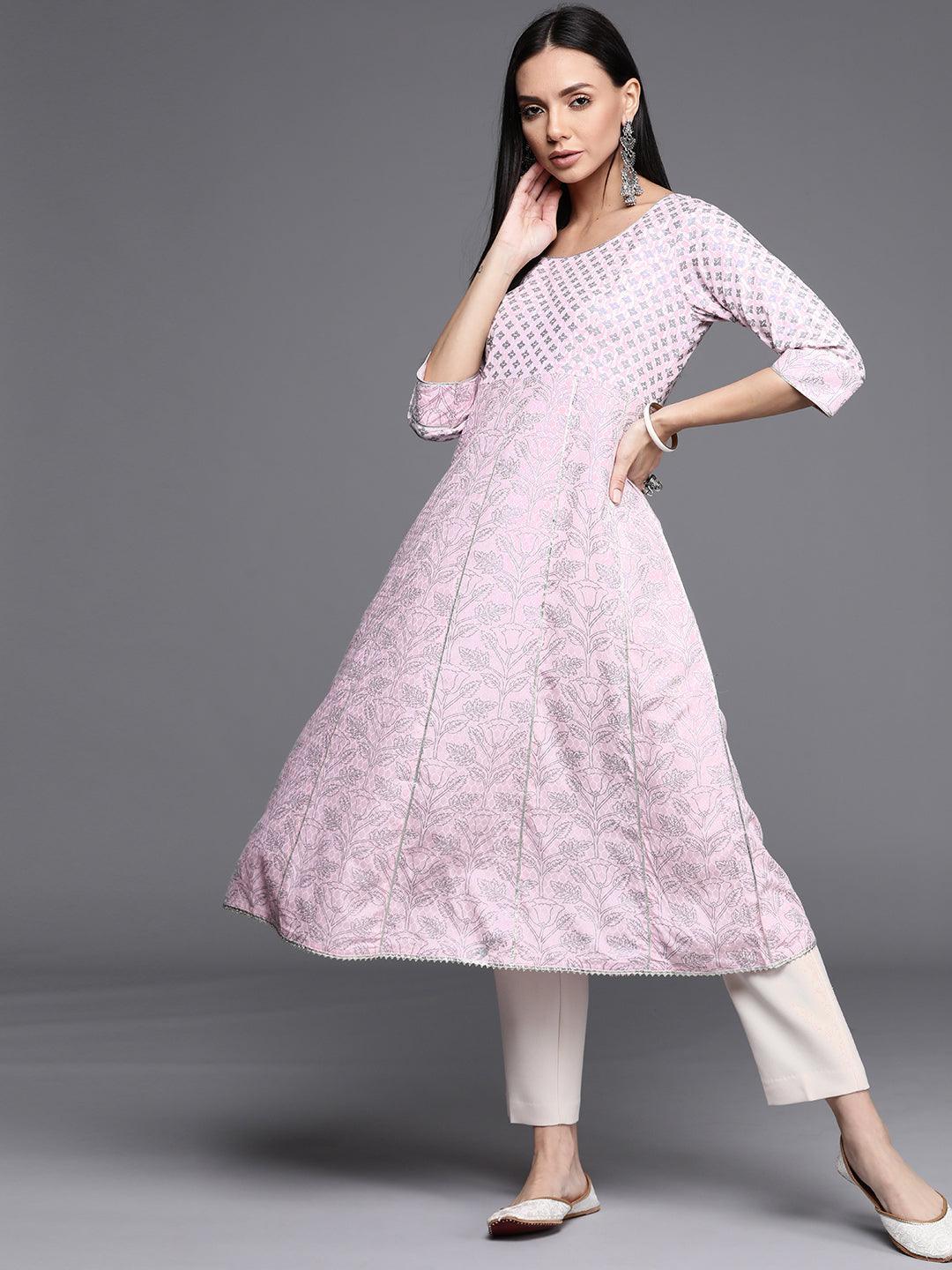 Pink Printed Cotton Kurta - ShopLibas